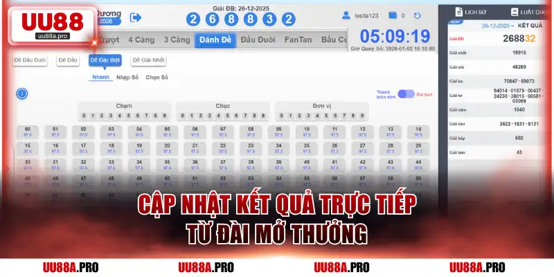 Cập nhật kết quả trực tiếp từ đài mở thưởng